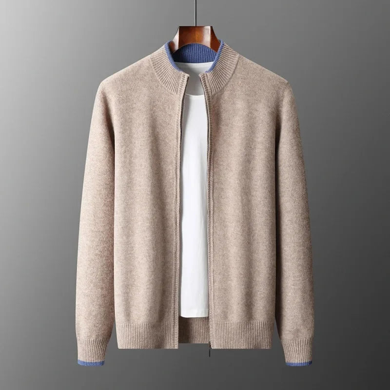 Jairus - Men's Cashmere Cardigan with Contrast Ribbed Cuffs