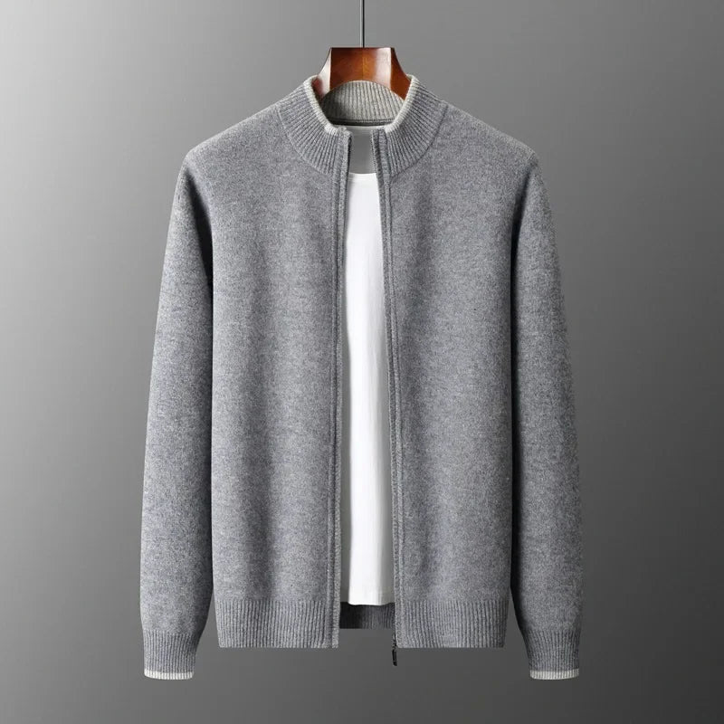 Jairus - Men's Cashmere Cardigan with Contrast Ribbed Cuffs