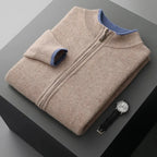 Jairus - Men's Cashmere Cardigan with Contrast Ribbed Cuffs