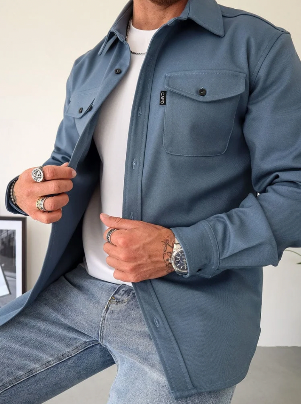 Jayson - Men's Snap-Button Shirt Jacket with Chest Pockets