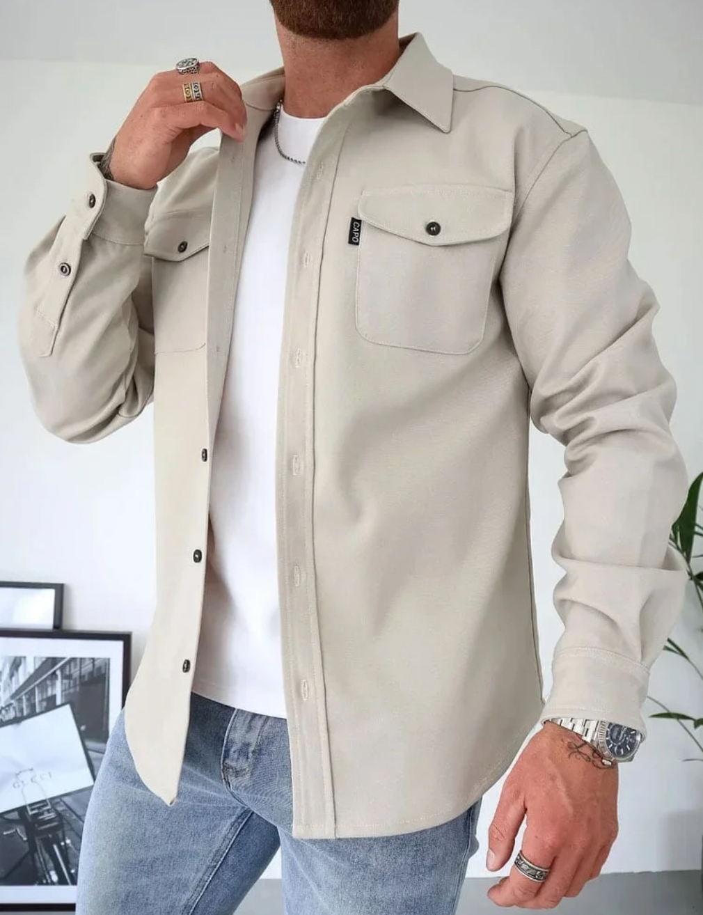 Jayson - Men's Snap-Button Shirt Jacket with Chest Pockets