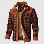 Jeremiah - Men's Plaid Jacket with Corduroy Shoulder Panels and Sherpa Lining