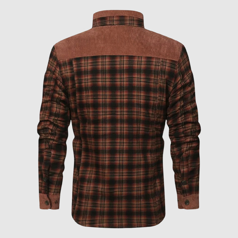 Jeremiah - Men's Plaid Jacket with Corduroy Shoulder Panels and Sherpa Lining