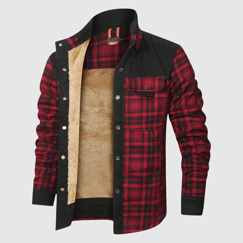Jeremiah - Men's Plaid Jacket with Corduroy Shoulder Panels and Sherpa Lining