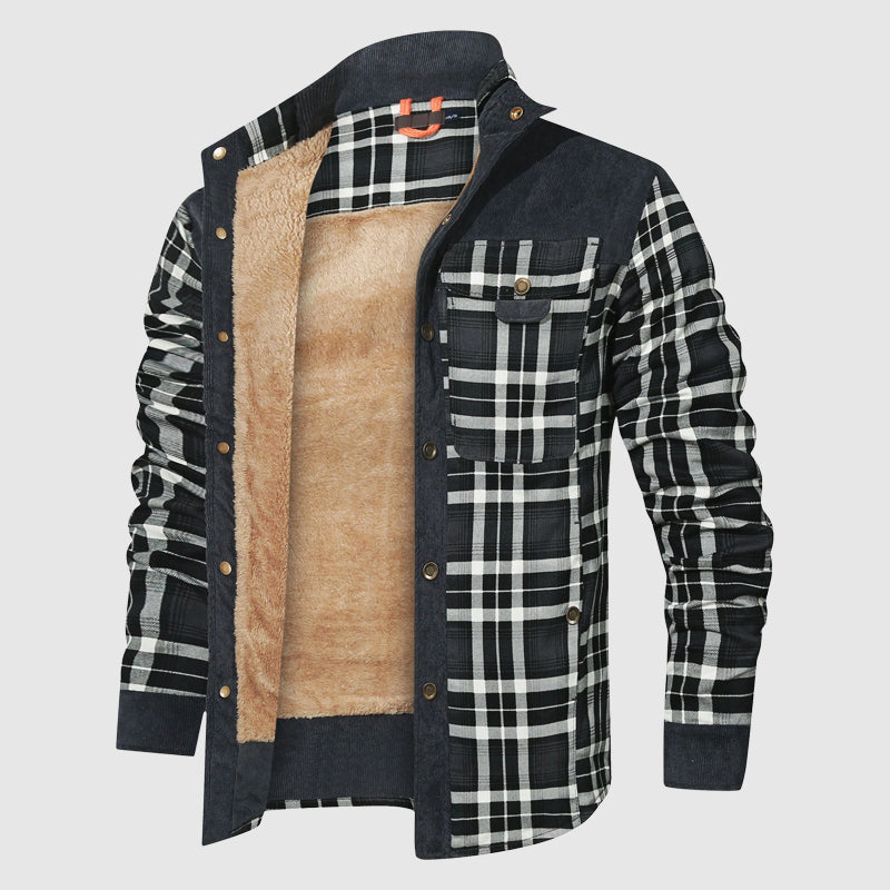 Jeremiah - Men's Plaid Jacket with Corduroy Shoulder Panels and Sherpa Lining