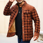 Jeremiah - Men's Plaid Jacket with Corduroy Shoulder Panels and Sherpa Lining