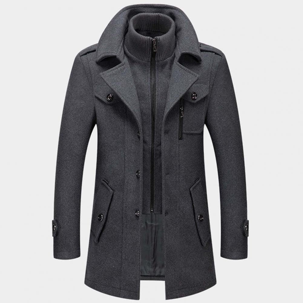Jones - Men's Stand-Collar Wool-Blend Coat with Zip Front