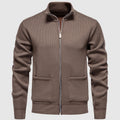 Julian - Men's Mock Collar Zip Cardigan with Ribbed Trim