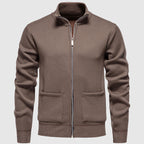 Julian - Men's Mock Collar Zip Cardigan with Ribbed Trim