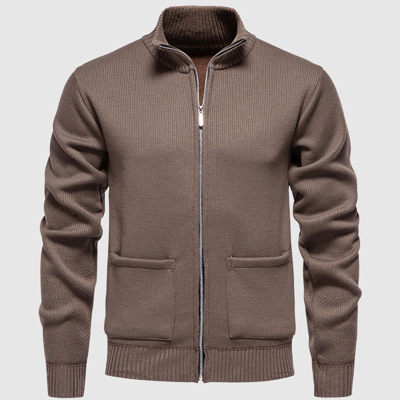 Julian - Men's Mock Collar Zip Cardigan with Ribbed Trim