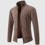Julian - Men's Mock Collar Zip Cardigan with Ribbed Trim