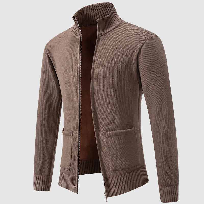 Julian - Men's Mock Collar Zip Cardigan with Ribbed Trim