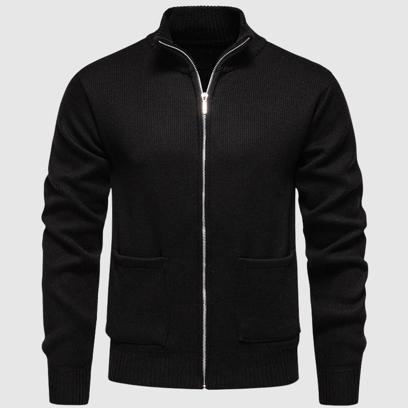 Julian - Men's Mock Collar Zip Cardigan with Ribbed Trim