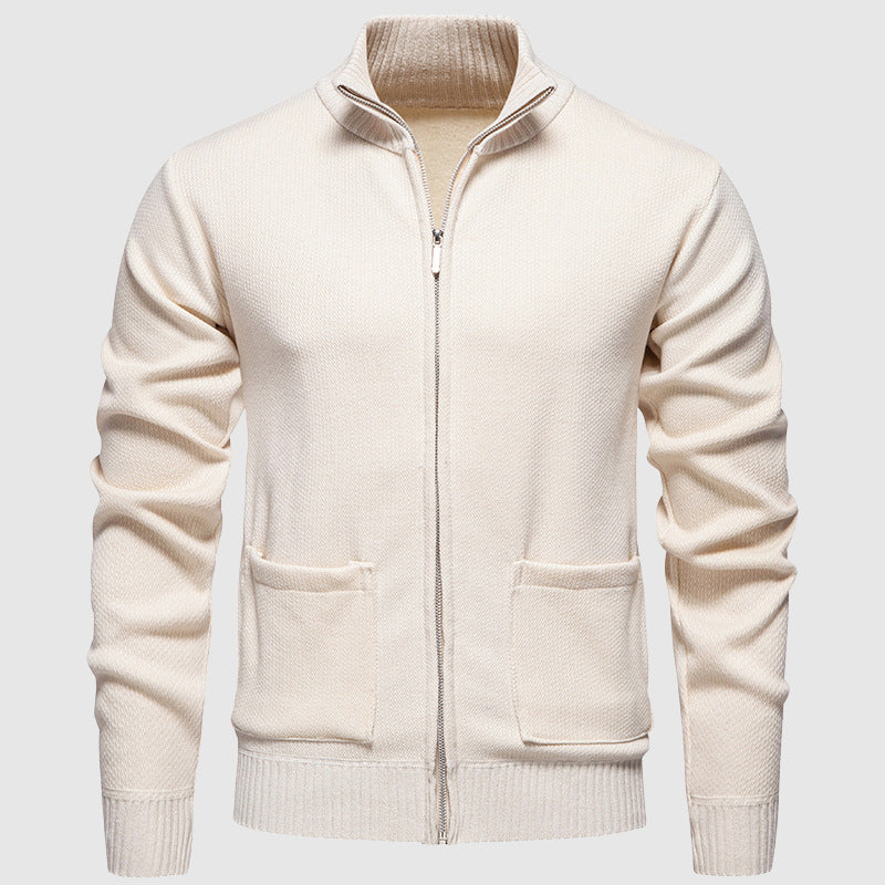 Julian - Men's Mock Collar Zip Cardigan with Ribbed Trim