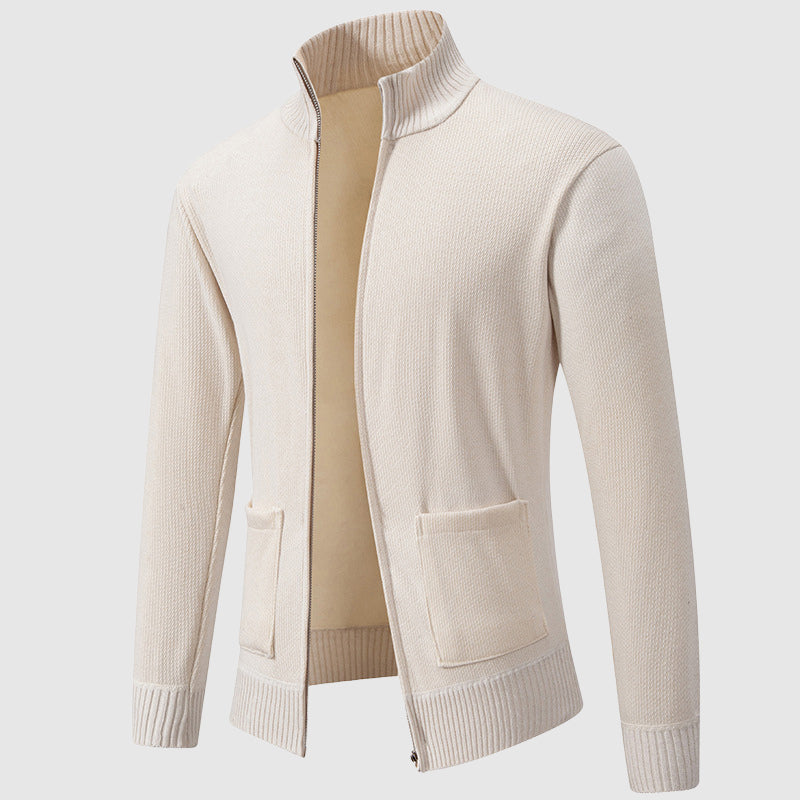 Julian - Men's Mock Collar Zip Cardigan with Ribbed Trim