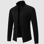 Julian - Men's Mock Collar Zip Cardigan with Ribbed Trim