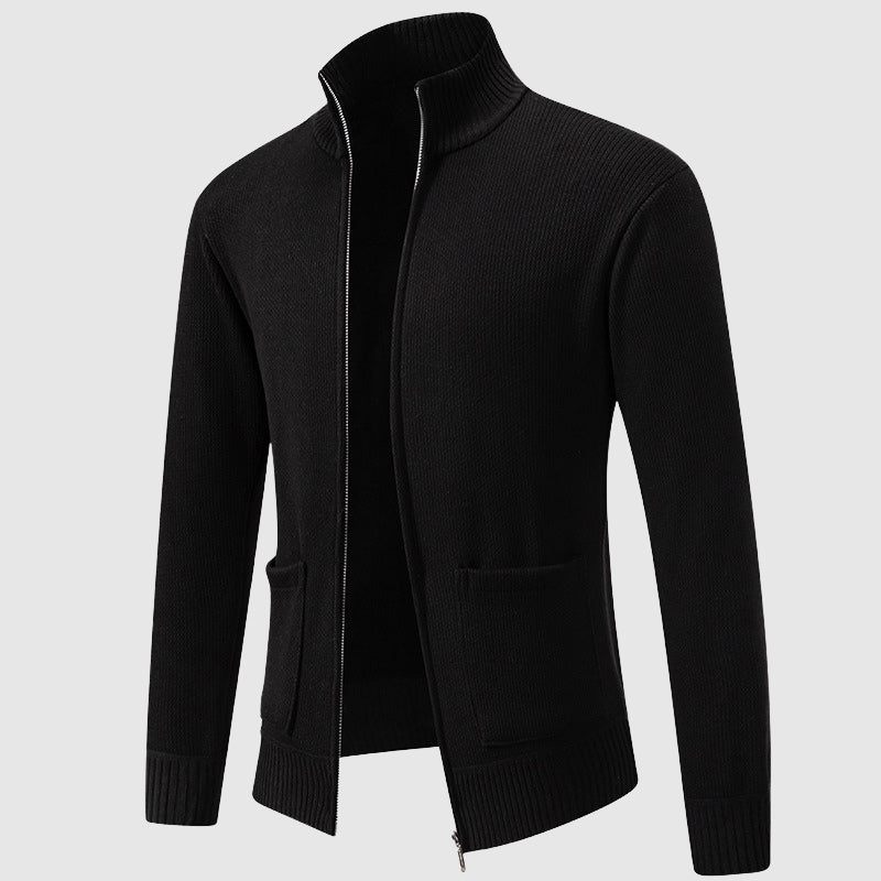 Julian - Men's Mock Collar Zip Cardigan with Ribbed Trim