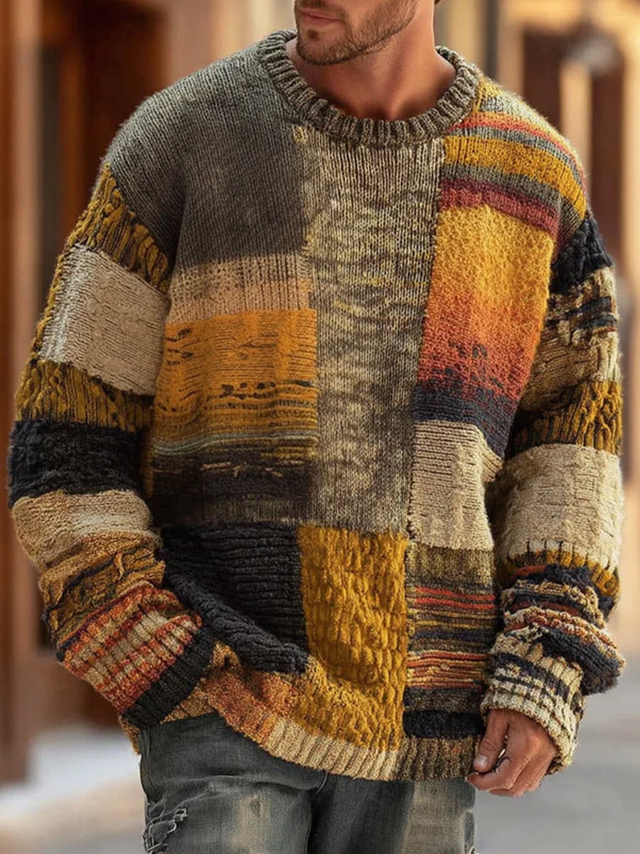 Junior - Men's Multi-Texture Patchwork Crewneck Sweater