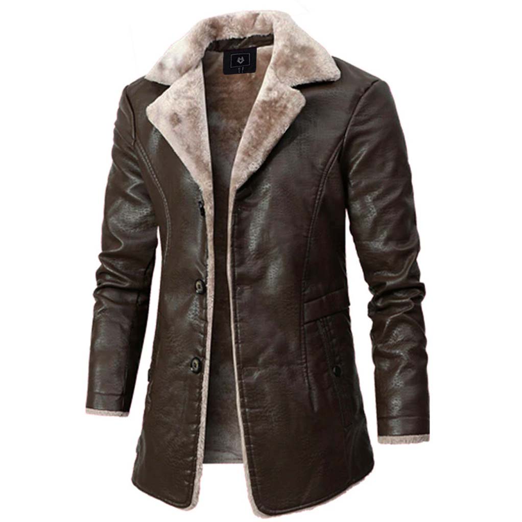 Konstantin - Men's Leather Coat with Plush Fur Collar Lining