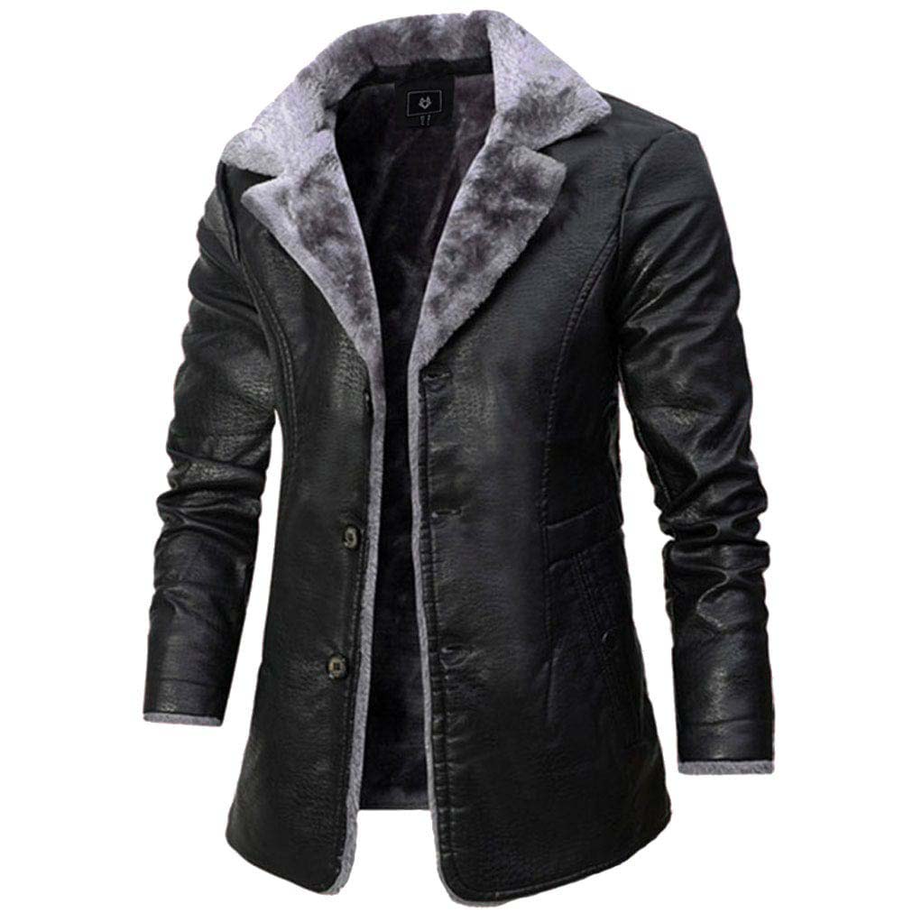Konstantin - Men's Leather Coat with Plush Fur Collar Lining