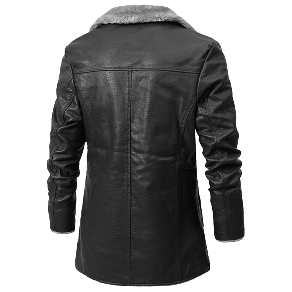 Konstantin - Men's Leather Coat with Plush Fur Collar Lining