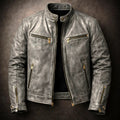 Lennox - Men's Vintage Leather Moto Jacket with Gold Hardware