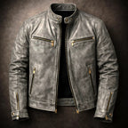 Lennox - Men's Vintage Leather Moto Jacket with Gold Hardware