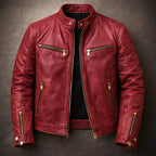 Lennox - Men's Vintage Leather Moto Jacket with Gold Hardware