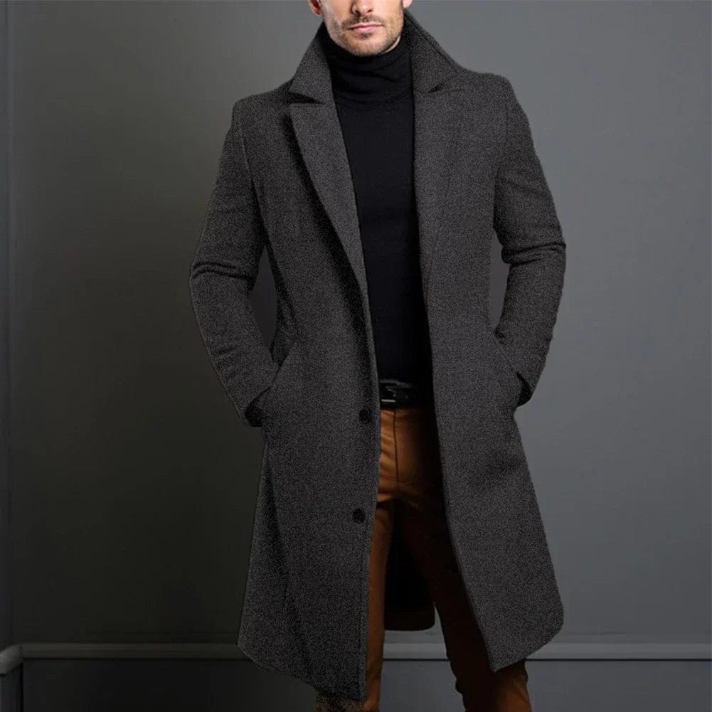 Leopold - Men's Long Wool Coat with Notch Lapels