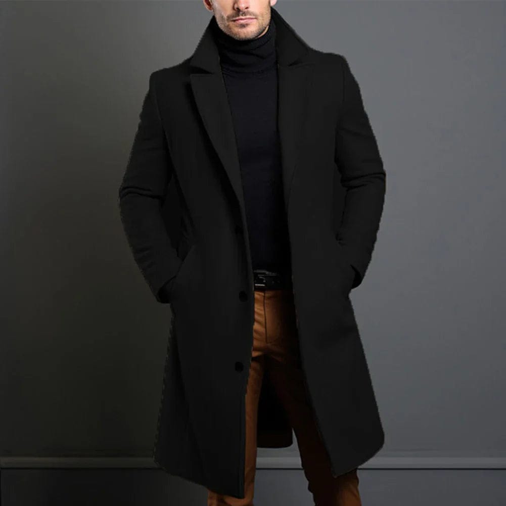 Leopold - Men's Long Wool Coat with Notch Lapels