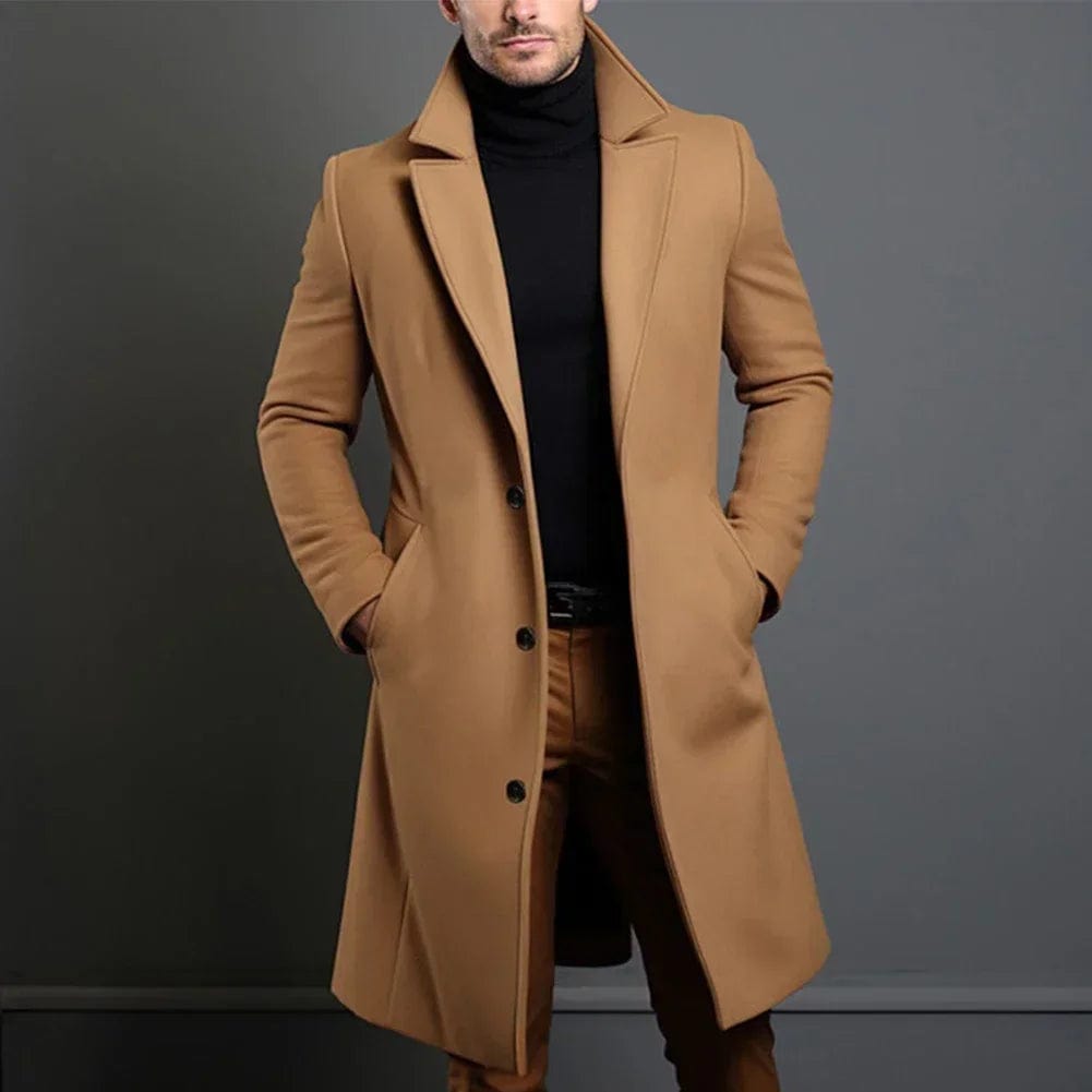 Leopold - Men's Long Wool Coat with Notch Lapels