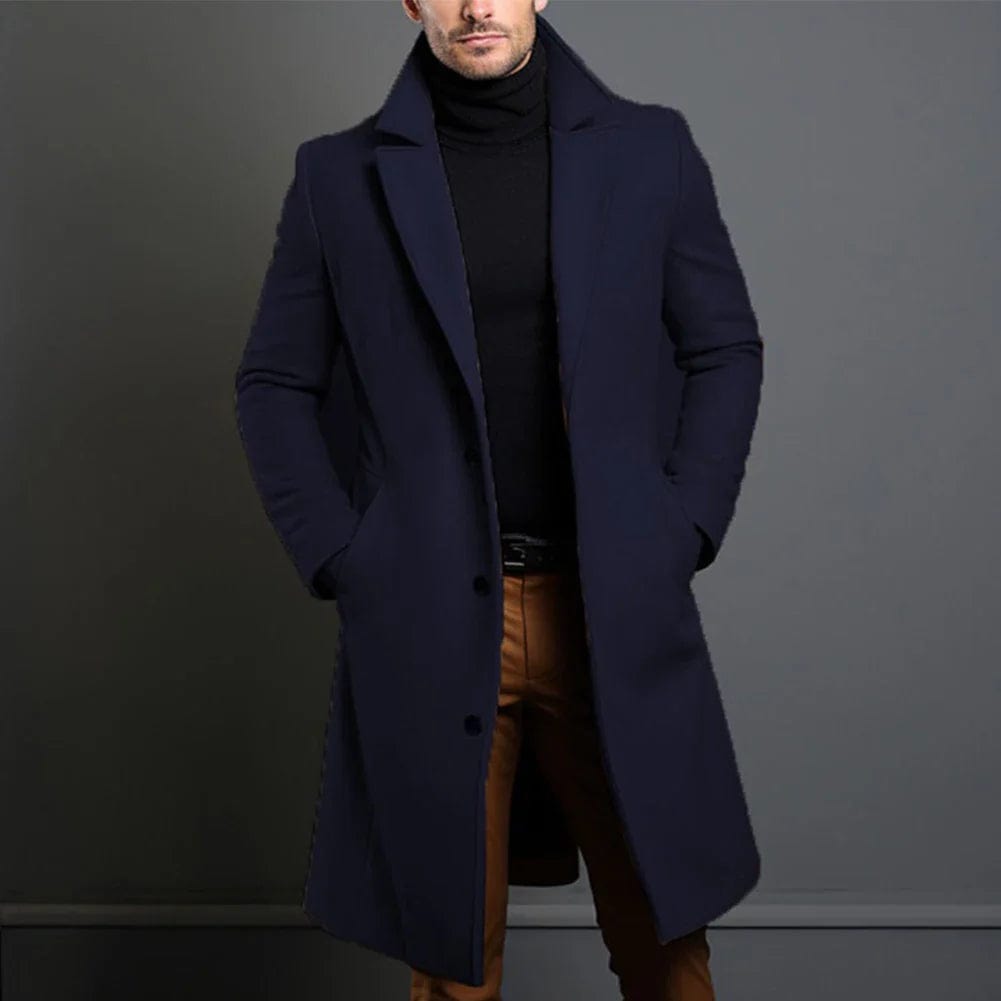 Leopold - Men's Long Wool Coat with Notch Lapels