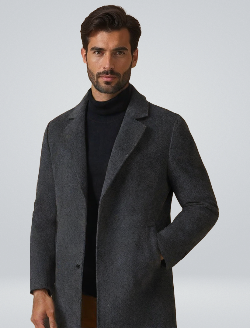 Leopold - Men's Long Wool Coat with Notch Lapels