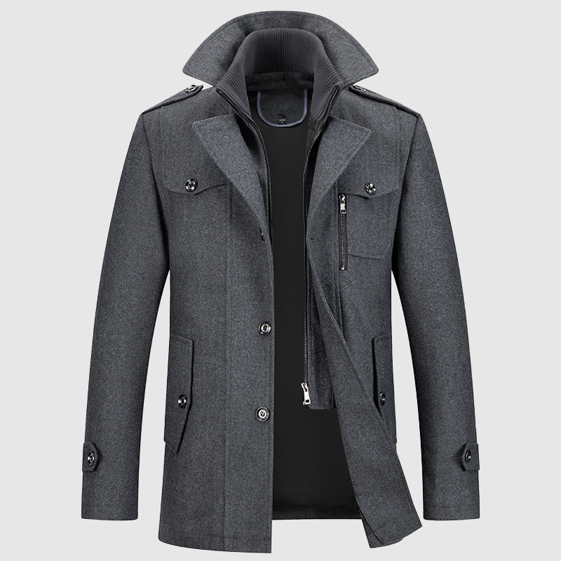Leopold - Men's Wool Coat with Notch Collar and Dual Closure