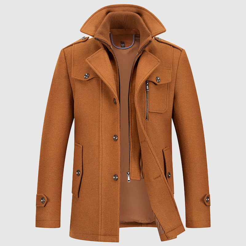 Leopold - Men's Wool Coat with Notch Collar and Dual Closure