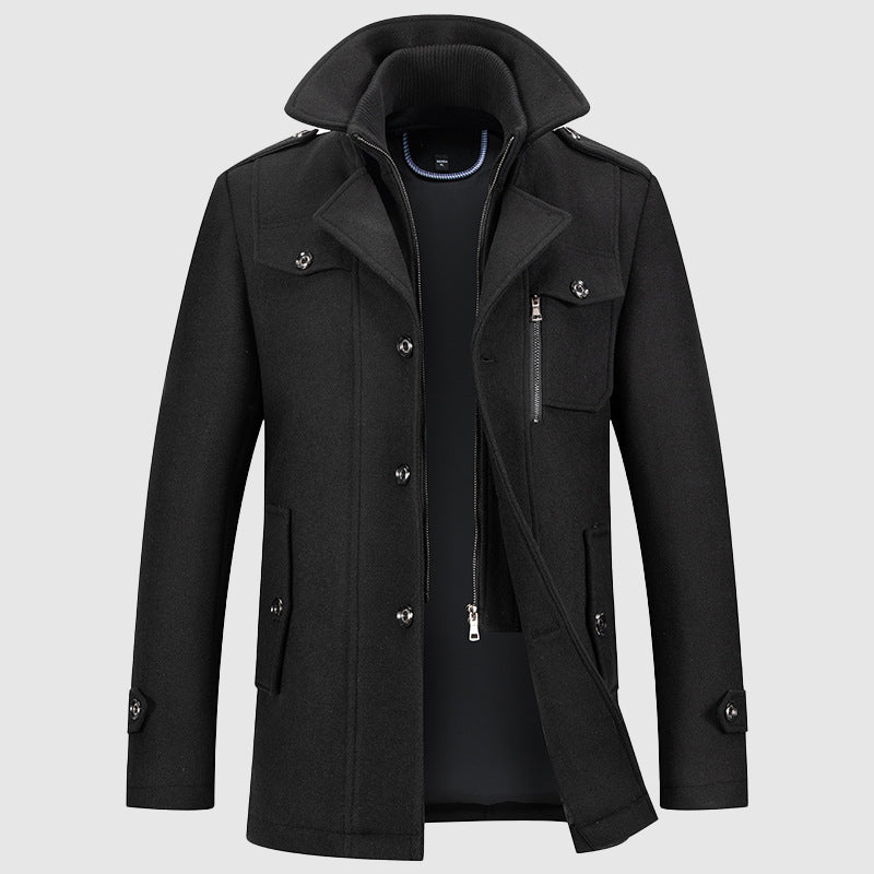 Leopold - Men's Wool Coat with Notch Collar and Dual Closure
