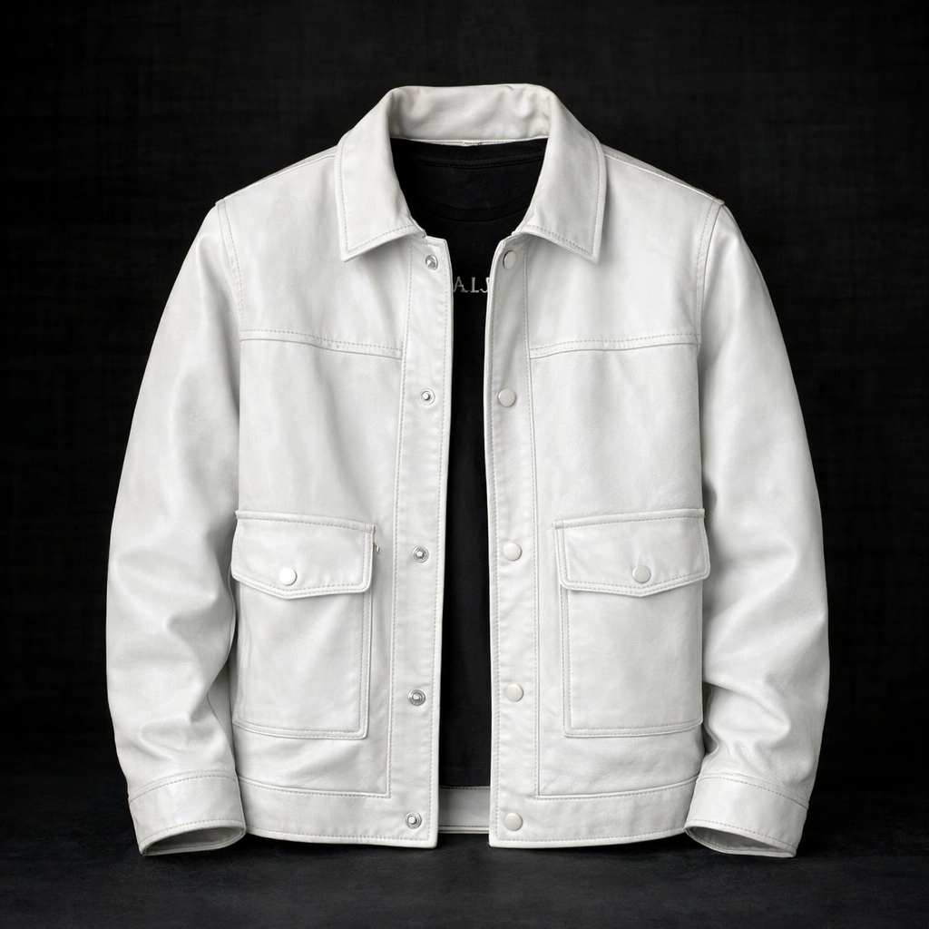 Leroy - Men's Vintage Leather Jacket with Snap Closure
