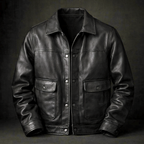 Leroy - Men's Vintage Leather Jacket with Snap Closure