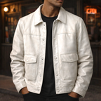 Leroy - Men's Vintage Leather Jacket with Snap Closure