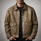 Leroy - Men's Vintage Leather Jacket with Snap Closure