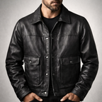 Leroy - Men's Vintage Leather Jacket with Snap Closure