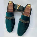Lysander - Men's Velvet Loafers with Rope Detail