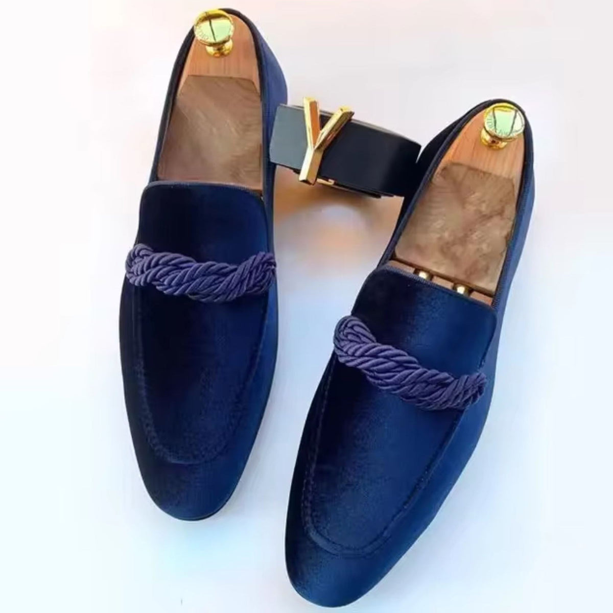 Lysander - Men's Velvet Loafers with Rope Detail