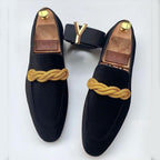 Lysander - Men's Velvet Loafers with Rope Detail