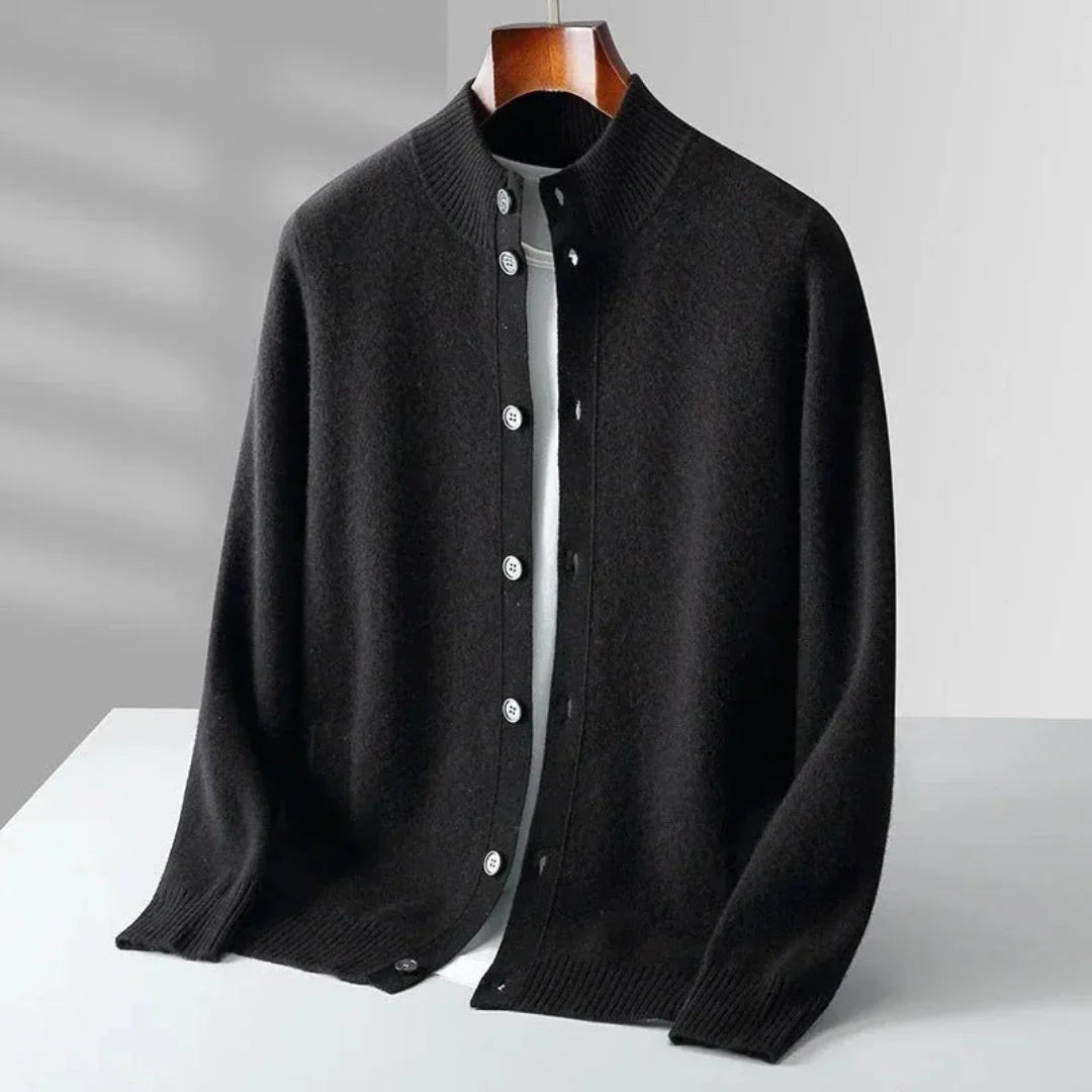 Magnus - Men's Ribbed-Collar Merino Wool Cardigan