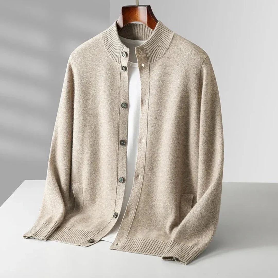 Magnus - Men's Ribbed-Collar Merino Wool Cardigan