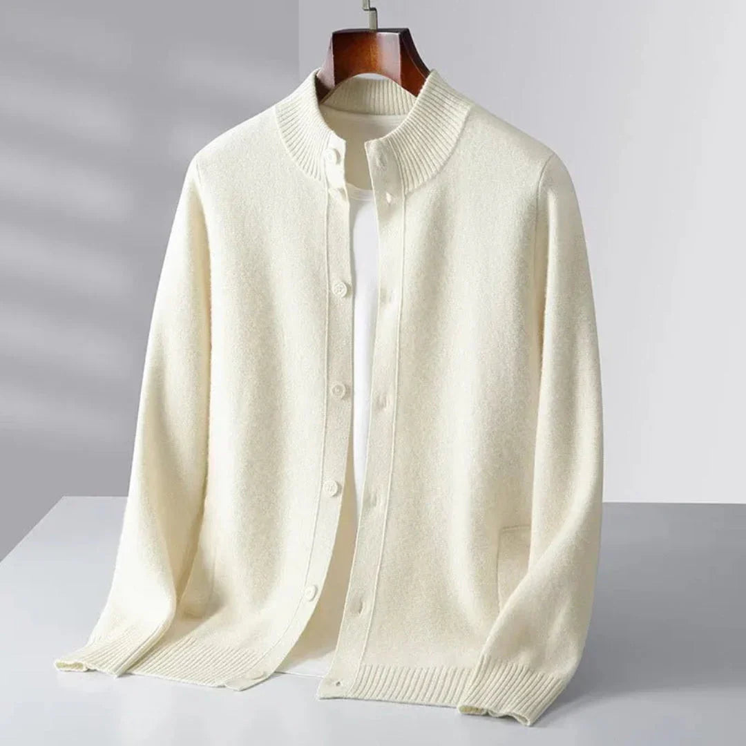 Magnus - Men's Ribbed-Collar Merino Wool Cardigan