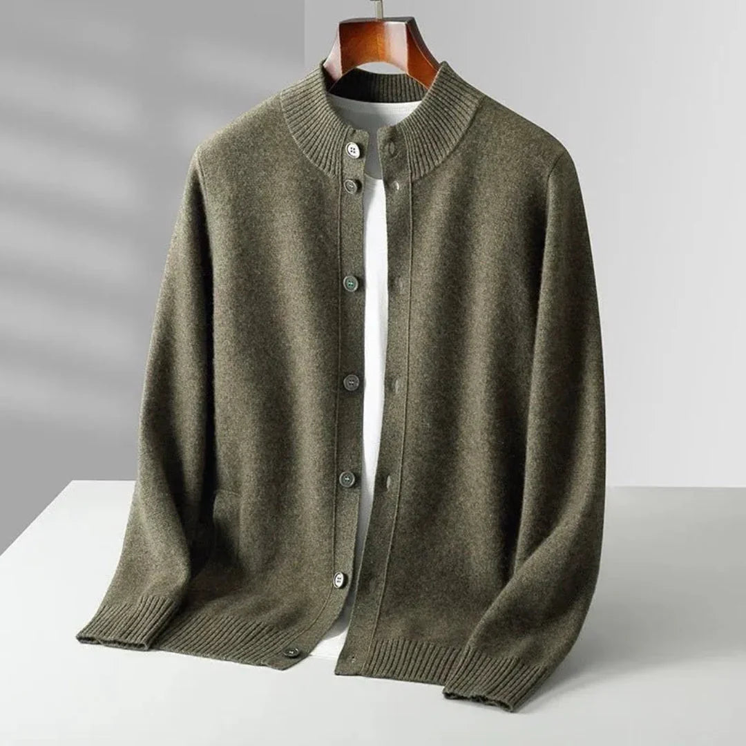 Magnus - Men's Ribbed-Collar Merino Wool Cardigan