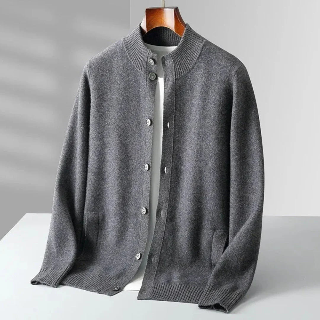 Magnus - Men's Ribbed-Collar Merino Wool Cardigan