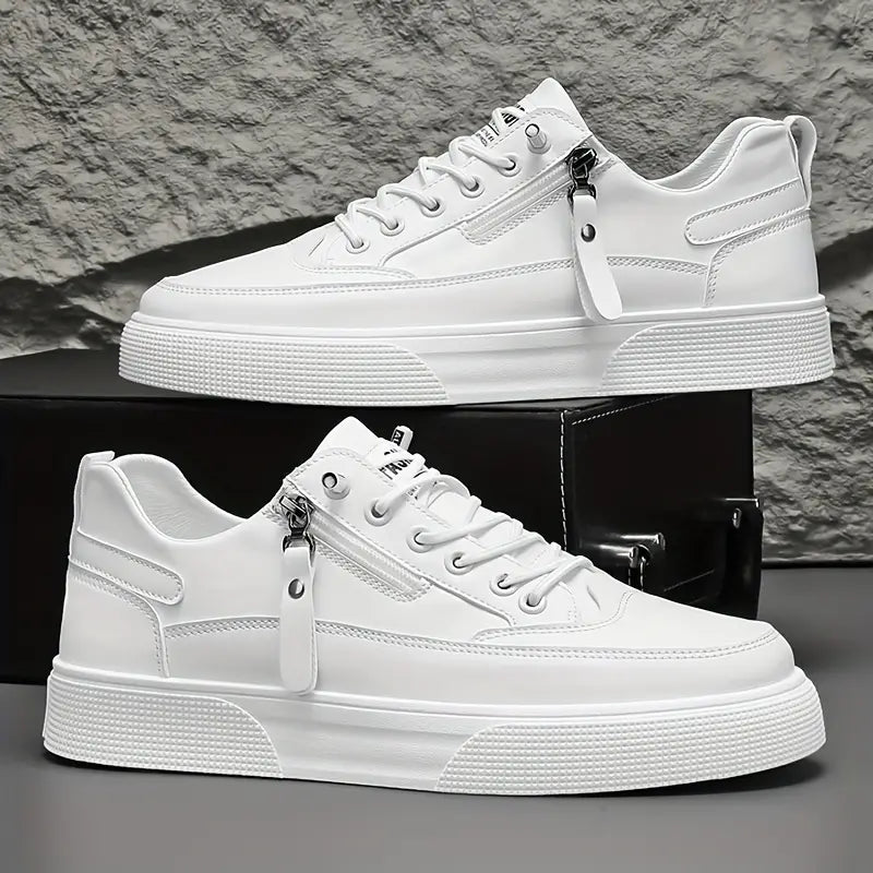 Marcello - Men's Lace-Up Leather Sneakers with Side Zip